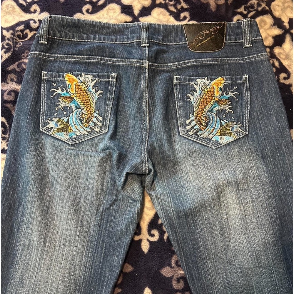 Ed hardy embroidered coi fish pockets